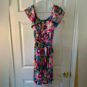 Woman’s Floral a.n.a Off the Shoulder Wrap Midi Length Dress Size Small